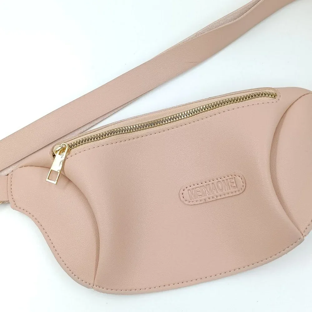 MEIXIAOME WMN'S Adjustable No Clip Belt Bag, Blush Pink & Gold.Vegan Leather Raw - Picture 2 of 7